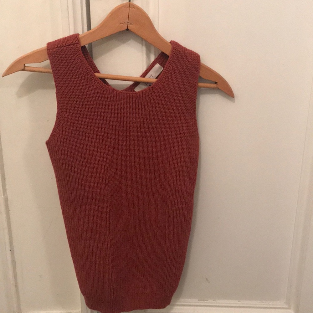 Sleeveless cotton sweater in burnt orange
